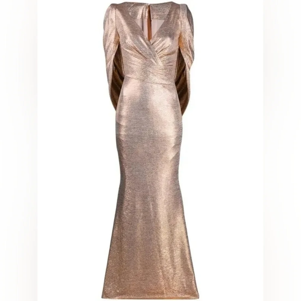 NWT NEW Talbot Runhof 12 Rosin Cape Gown Dress Pink Evening - Picture 5 of 15
